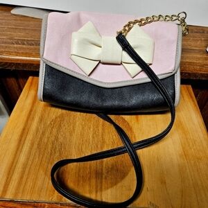 Betsey Johnson Pink/Black with Bow Clutch Shoulder Bag